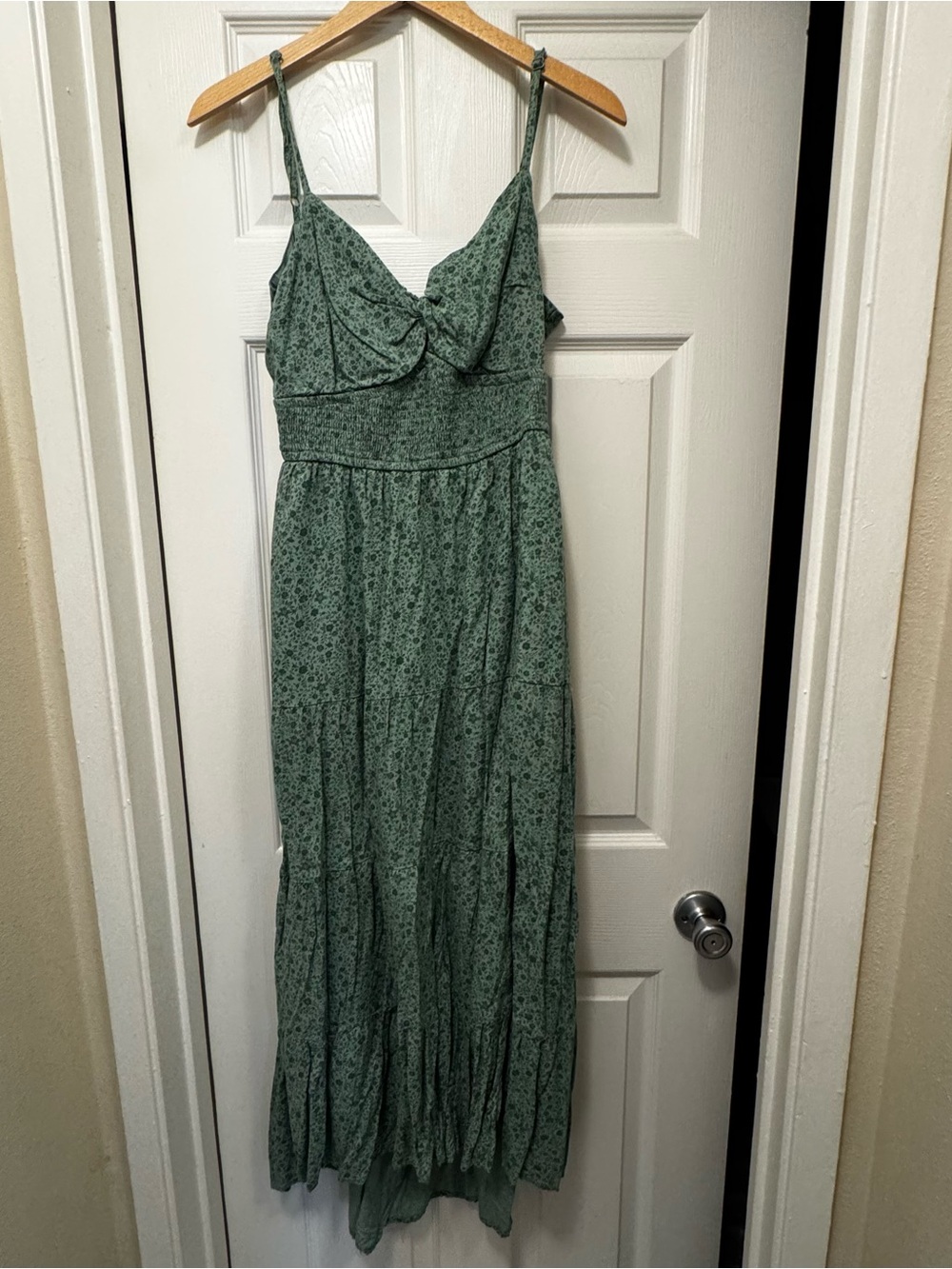 Hollister Sage Green Floral Maxi Dress with Spaghetti Straps